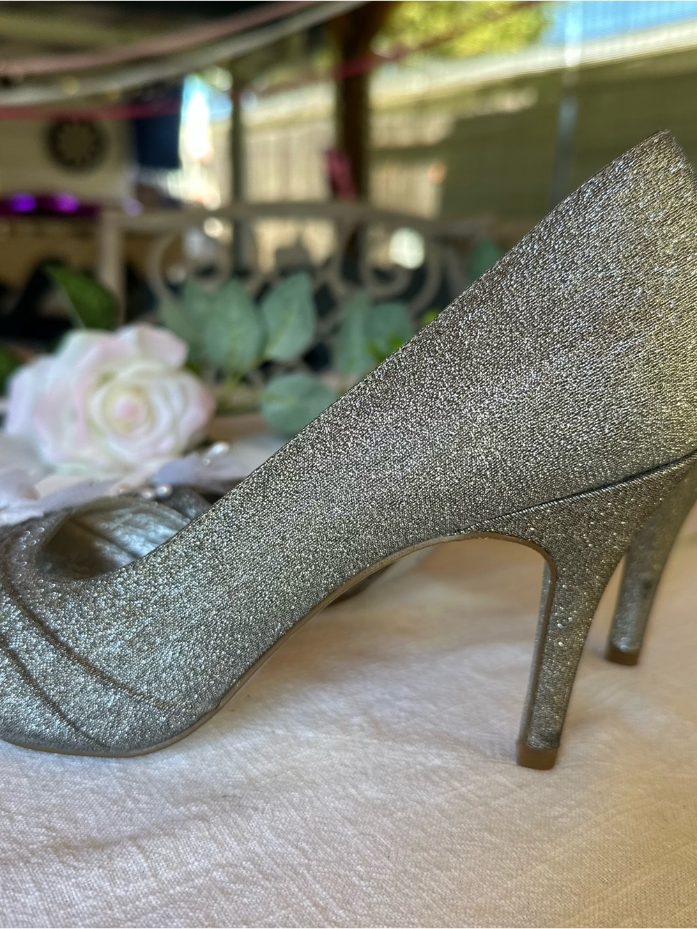 Silver Glitter High Heel Pumps for Women